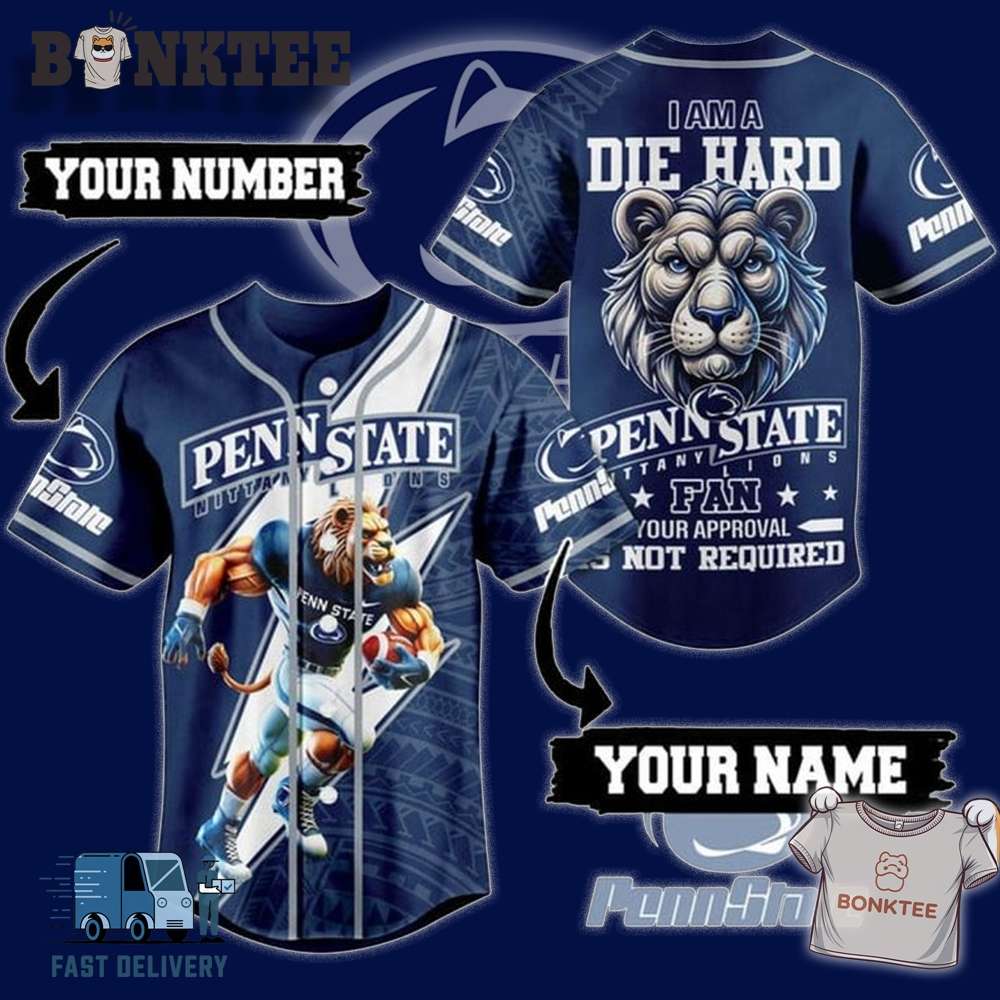 Penn State Nittany Lions Die Hard Fan Forever Personalized Baseball Jersey Penn State Nittany Lions Die Hard Fan Forever Personalized Baseball Jersey